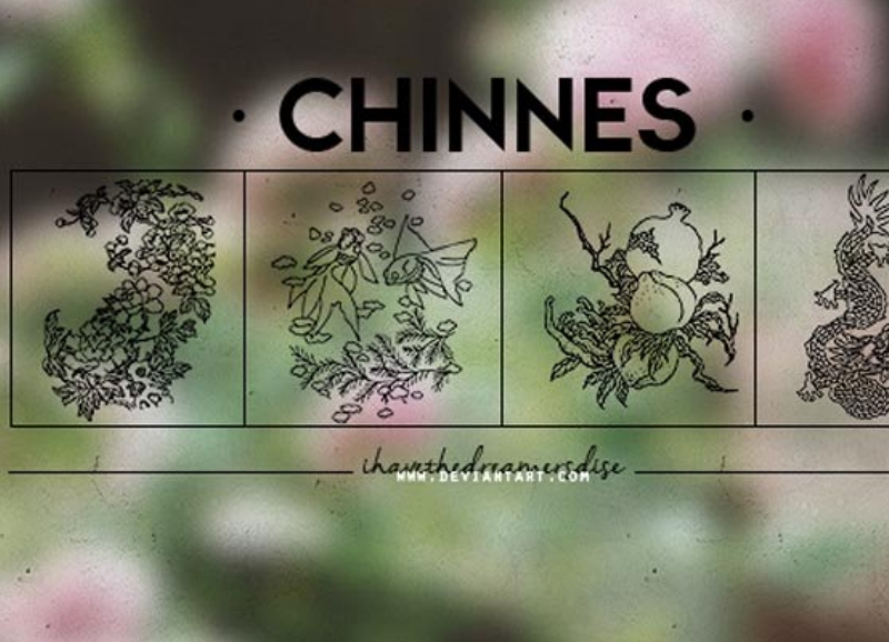 像素桃子和花枝装饰笔刷