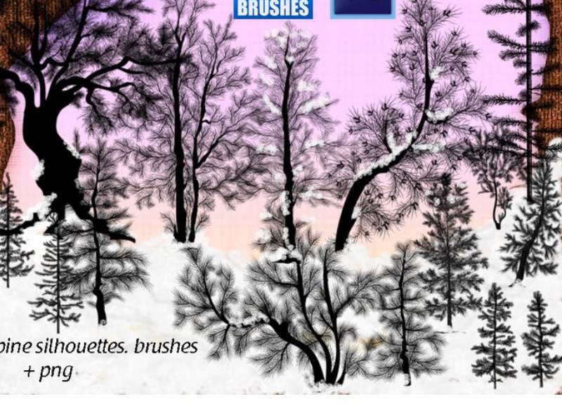 冬季雪景松树效果PS笔刷
