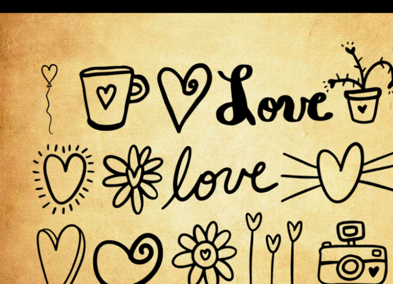 手绘LOVE和心形图案PS笔刷