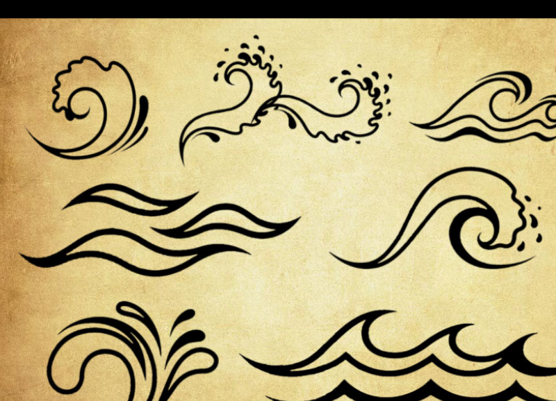 手绘海浪和波浪PS笔刷