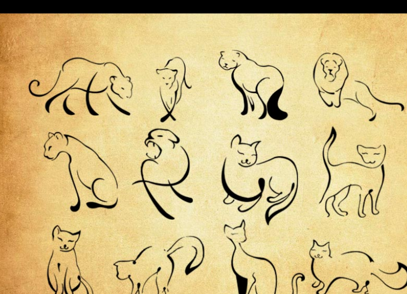 手绘简笔画猫咪图像PS笔刷
