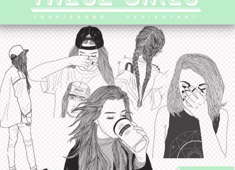 手绘线描时尚女性PS笔刷