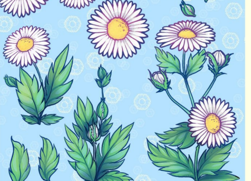 插画风格花朵和绿叶PS笔刷