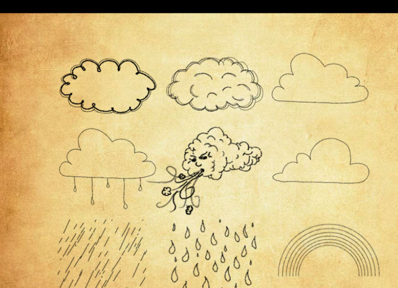 涂鸦云朵和下雨特效PS笔刷