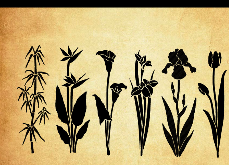 矢量风格花卉和竹子PS笔刷