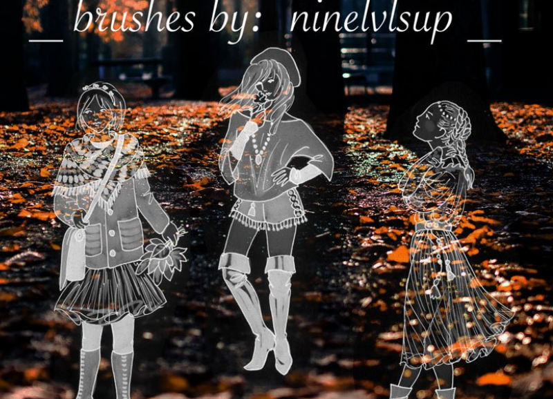 秋季时尚女孩手绘人像PS笔刷