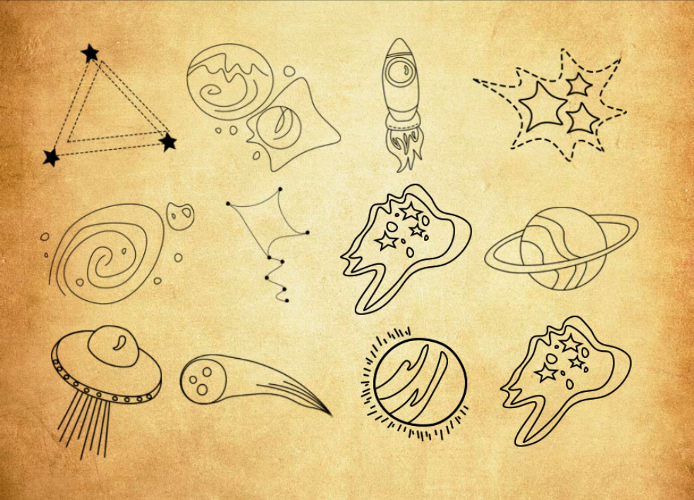 精选11款手绘火箭飞船和星球PS笔刷 - 高品质11款手绘火箭飞船和星球资源，提升设计专业度-25虚拟网
