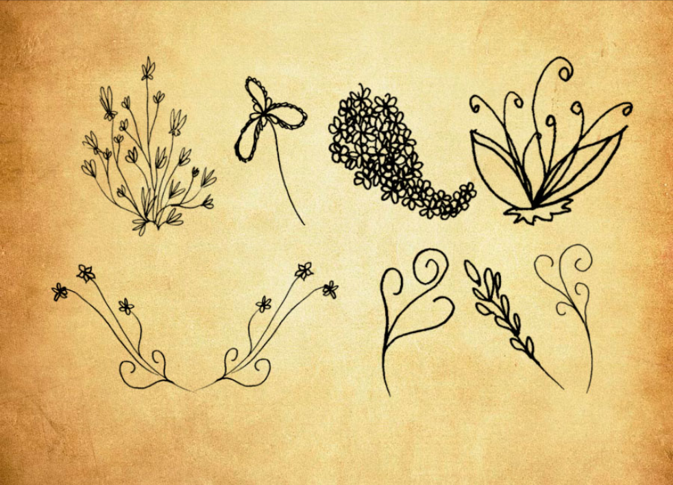 12种童趣手绘花纹装饰PS笔刷 - 高效12种童趣手绘花纹装饰设计工具，节省80%手动绘制时间-25虚拟网