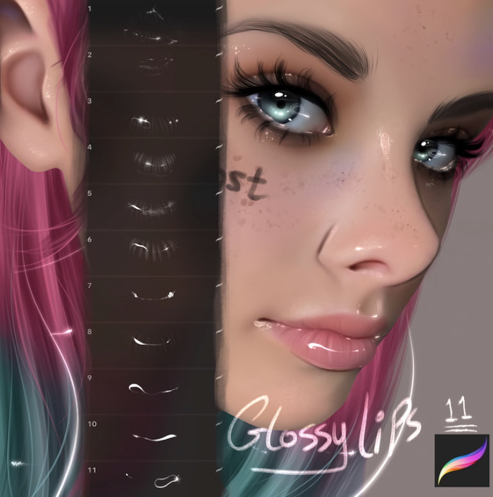 Procreate Caurlette口红笔刷组 写实风格唇部釉色与光泽表现数字工具-25虚拟网