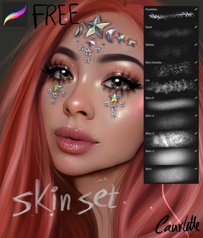 Procreate Caurlette皮肤点缀纹理细节笔刷组 写实风格面部纹理与质感表现数字工具-25虚拟网