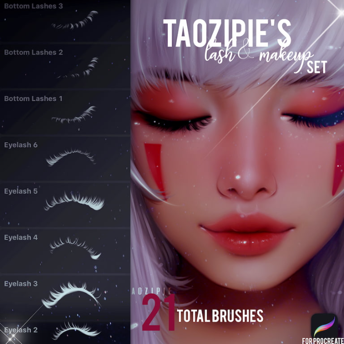 Procreate Taozipie睫毛化妆笔刷组 梦幻风格眼部睫毛与美妆细节表现数字工具-25虚拟网