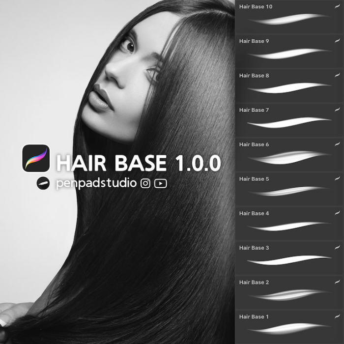 Procreate Penpadstudio基础头发笔刷组 写实风格女士顺滑发丝表现数字工具-25虚拟网