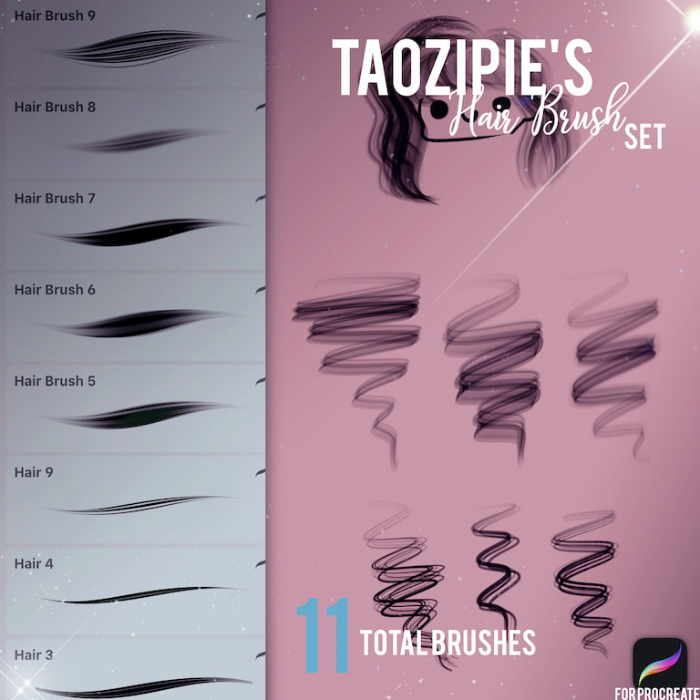 Procreate Taozipie头发笔刷组 全能风格发丝层次与造型创作数字工具-25虚拟网