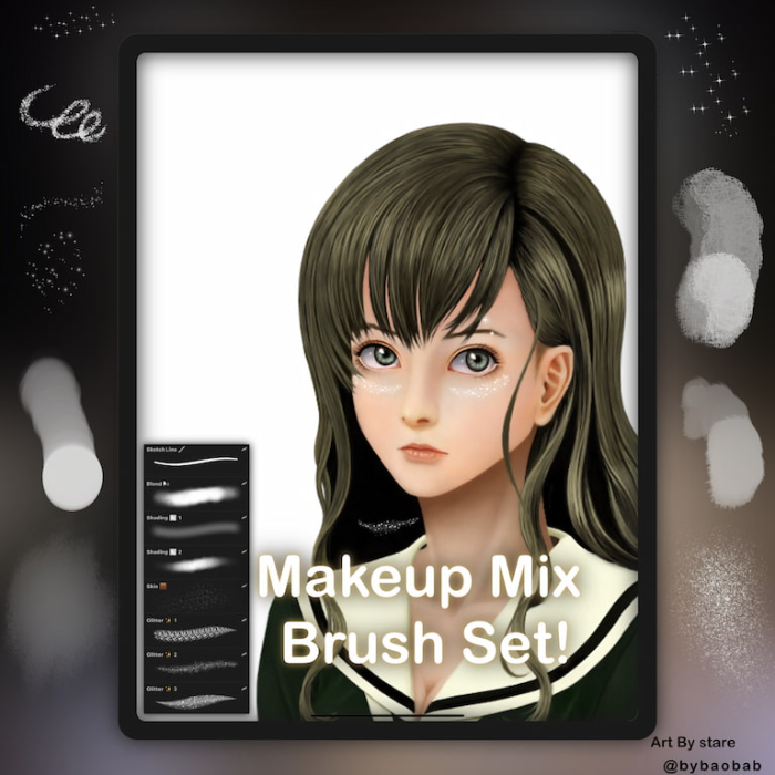 Procreate bybaobab化妆组合笔刷组 梦幻风格面部化妆与细节点缀创作数字工具-25虚拟网