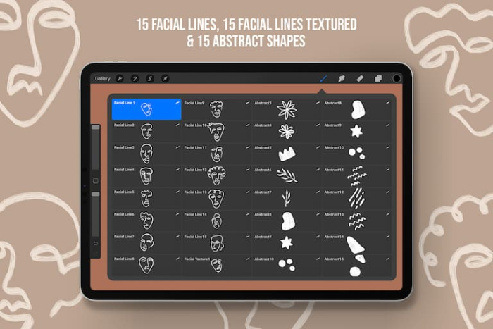 图片[3]-Procreate 艺术人脸轮廓印章笔刷组 抽象风格人脸艺术创作数字工具-25虚拟网