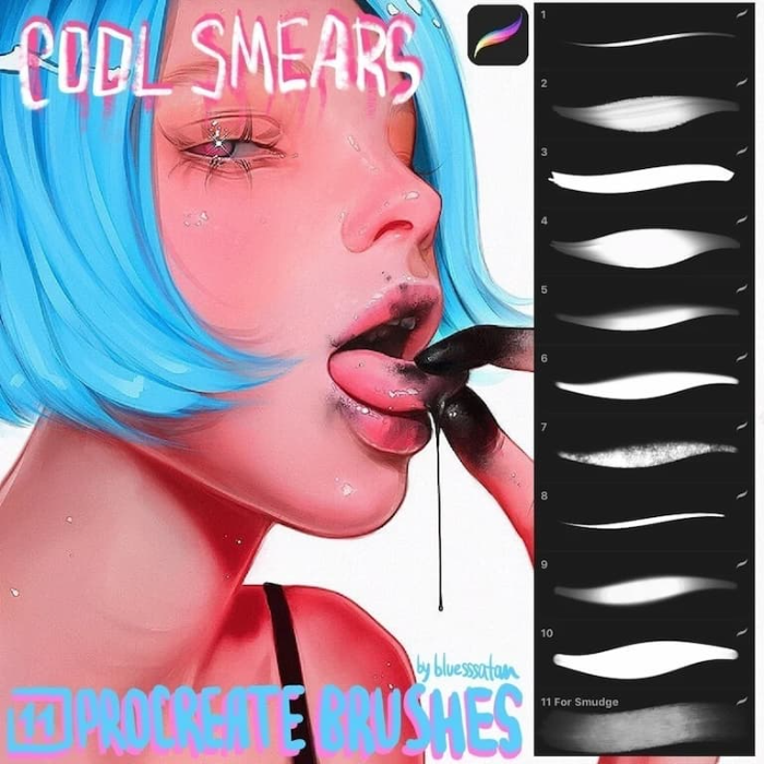 Procreate Bluesssatan人像涂抹笔刷组 风格化人像质感与过渡表现数字工具-25虚拟网