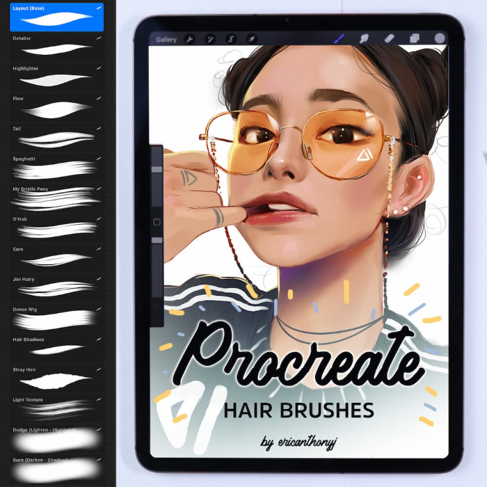 Procreate 宝藏头发笔刷组 全能风格头发创作与细节表现数字工具-25虚拟网