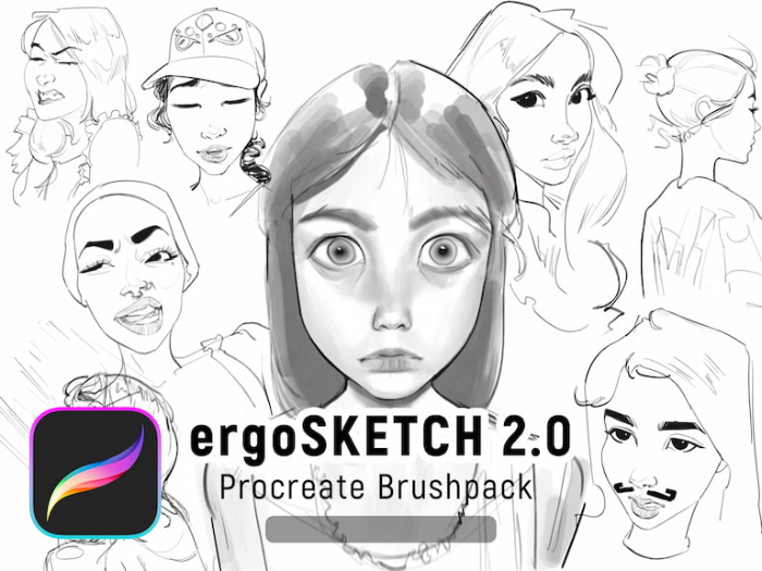 ErgoJosh Procreate草图画笔套装 24支升级笔刷 助力人物速写与创意素描-25虚拟网