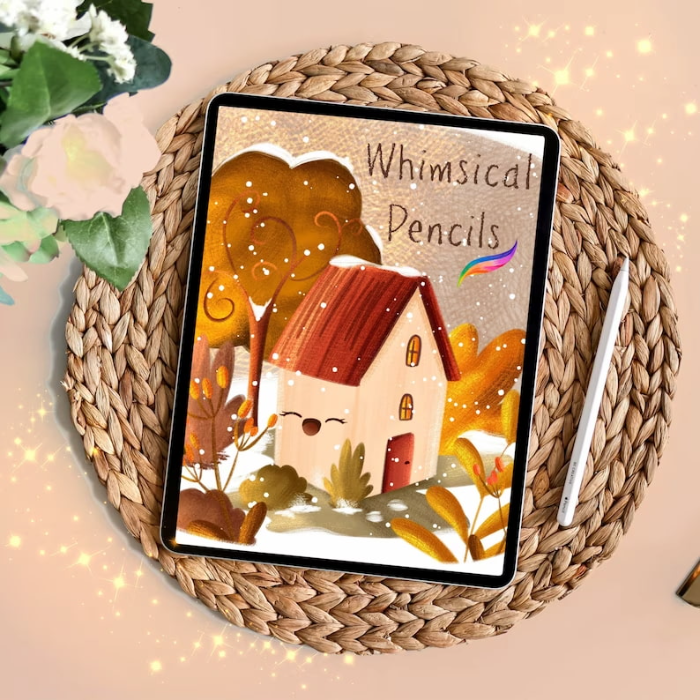 Procreate童趣复古铅笔蜡笔套装 8支特色画笔+4个色卡 助力可爱风与复古质感插画创作-25虚拟网