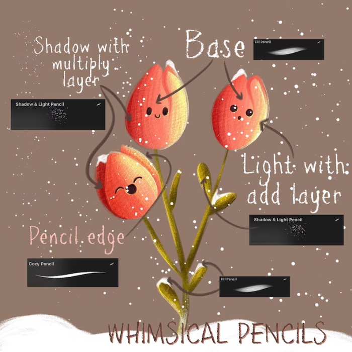 图片[6]-Procreate童趣复古铅笔蜡笔套装 8支特色画笔+4个色卡 助力可爱风与复古质感插画创作-25虚拟网