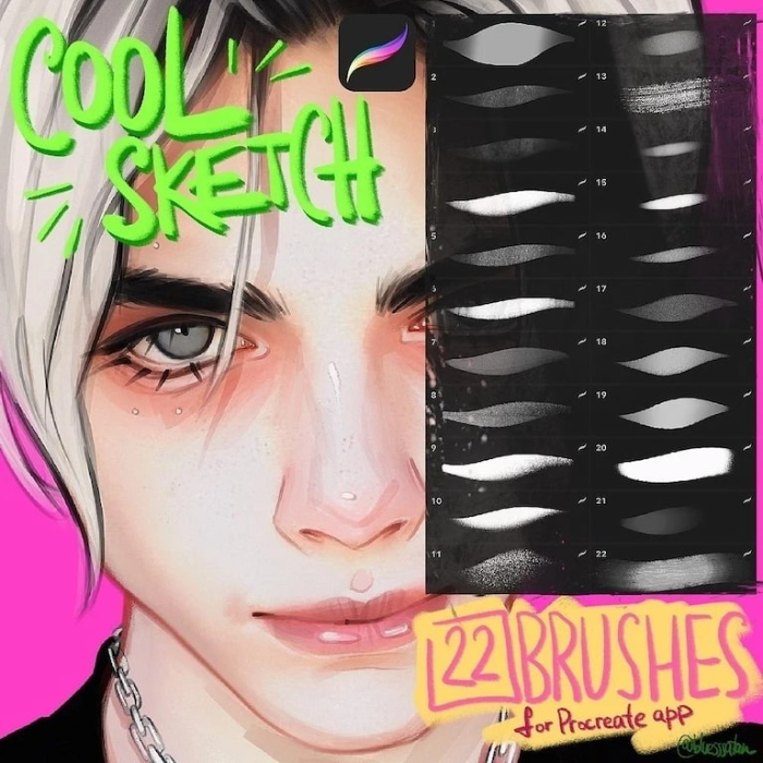 Procreate Julia Razumova酷素描笔刷套装 22支质感笔刷 适配创意素描与风格化表现-25虚拟网
