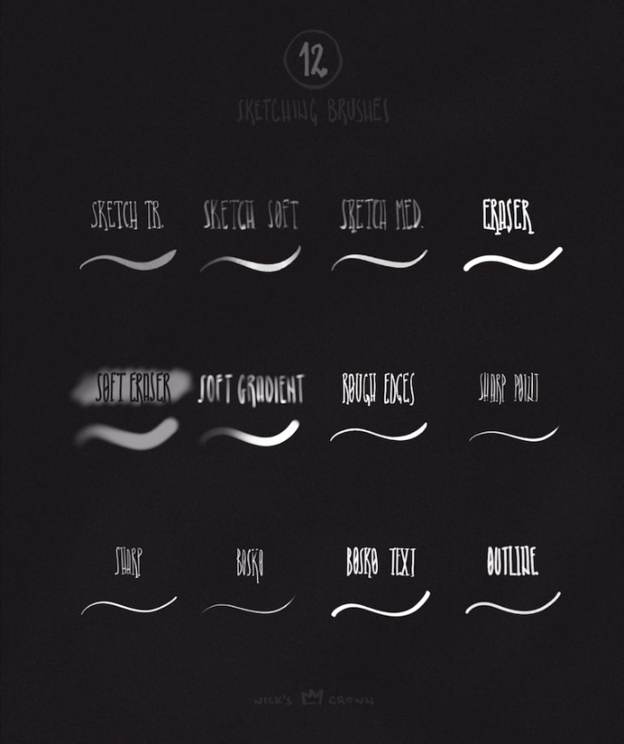 Procreate nickscrown素描笔刷套装 12支实用笔刷 适配日常素描与创意表现-25虚拟网