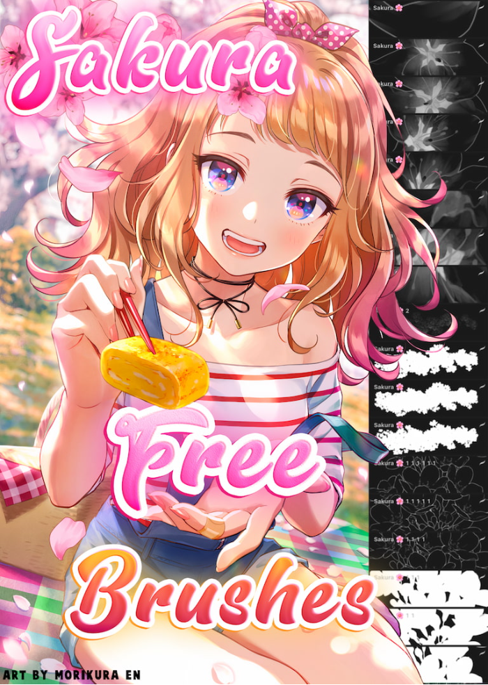 Procreate Attki樱花笔刷包 9种漫画风格樱花分支创作数字工具-25虚拟网