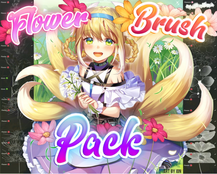 Procreate Attki漫画野花笔刷套装（之一） 10种田园风格野花创作数字工具-25虚拟网
