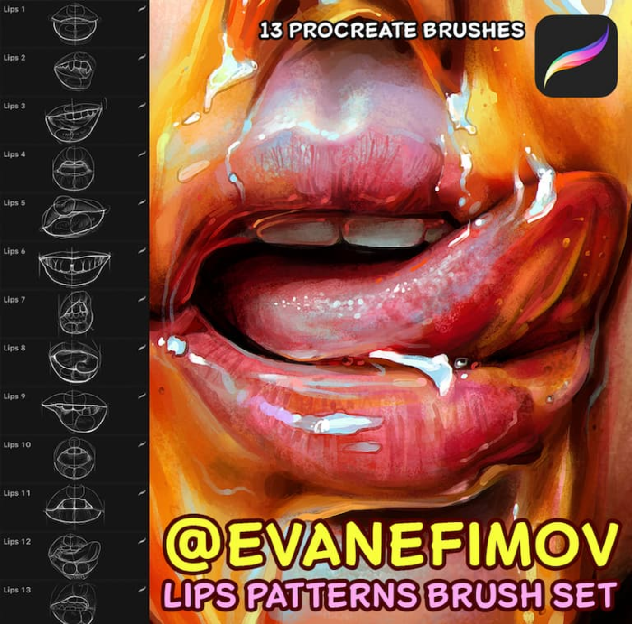 Procreate 人像唇部辅助线笔刷 写实风格唇部结构与多角度表现创作数字工具-25虚拟网