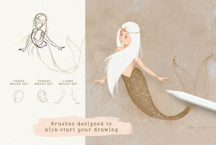 图片[3]-Procreate 149款卡通人物角色辅助线笔刷与动画人像绘画练习表 卡通风格人物创作与绘画练习数字工具-25虚拟网