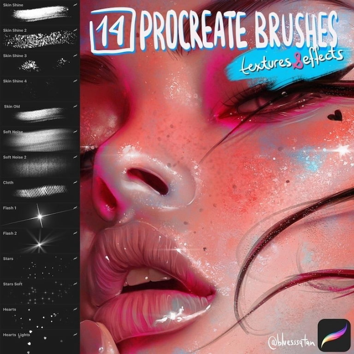 Procreate Julia Razumova纹理和特效笔刷套装 动漫风格人物肌理与特效创作数字工具-25虚拟网