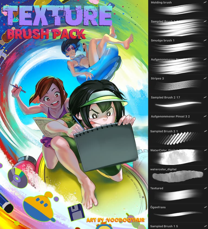 Procreate Attki漫画纹理笔刷组 动漫风格细节纹理创作数字工具-25虚拟网