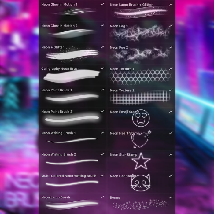 图片[2]-Procreate Di漫画赛博朋克霓虹光笔刷套装 赛博风格霓虹与特效创作数字工具-25虚拟网