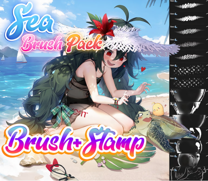 Procreate Attki漫画海洋笔刷套装 动漫风格海洋、沙滩与大海场景创作数字工具-25虚拟网