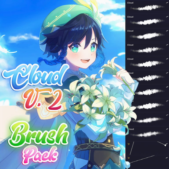 Procreate Attki漫画云朵笔刷组之二 动漫风格云朵元素与场景氛围创作数字工具-25虚拟网