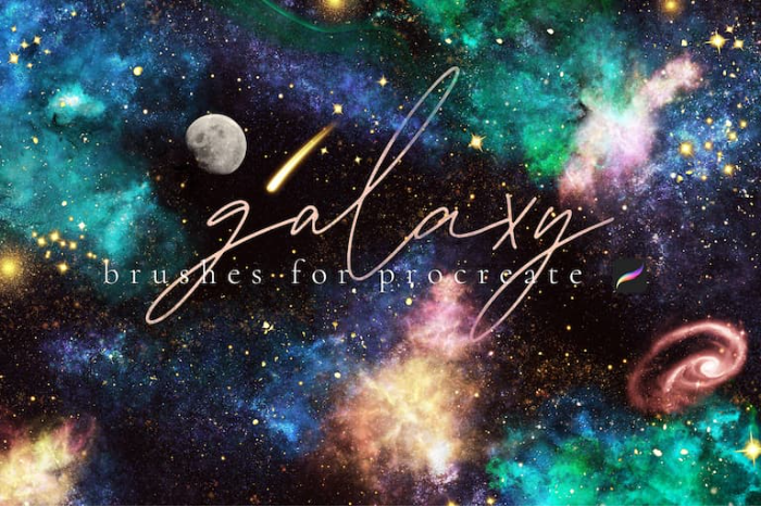 Procreate银河星系笔刷和印章套装 太空风格星系、星云与恒星创作数字工具-25虚拟网