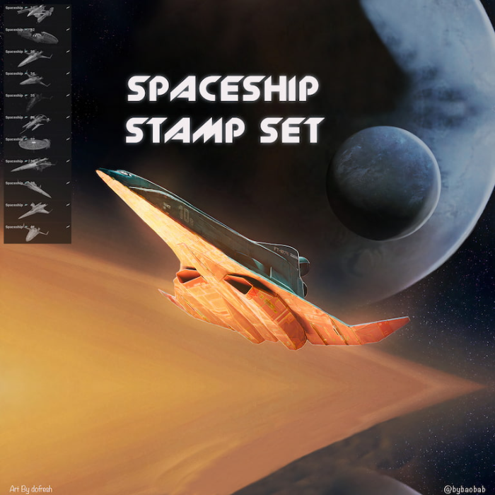 Procreate 宇宙飞船图章笔刷套装 太空风格飞船与航天元素创作数字工具-25虚拟网