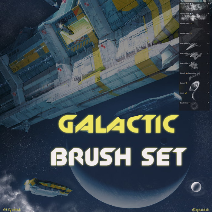 Procreate 银河系笔刷套装 太空风格星体、飞船与银河特效创作数字工具-25虚拟网