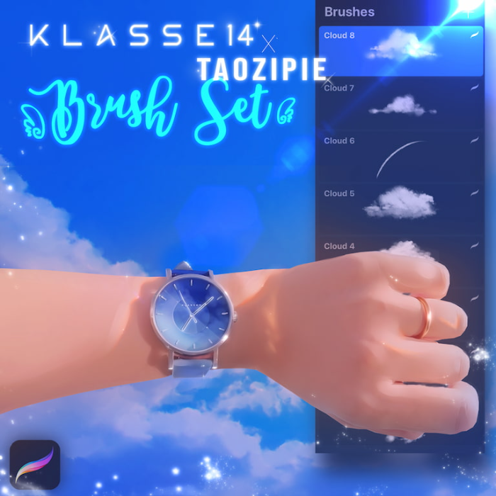 Procreate Taozipie自然环境笔刷套装 自然风格云朵、山川与星星创作数字工具-25虚拟网