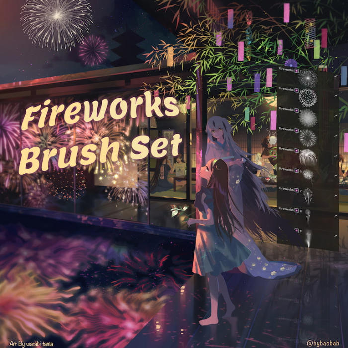 Procreate 动漫风格烟花笔刷套装 节日特效与场景氛围创作数字工具-25虚拟网