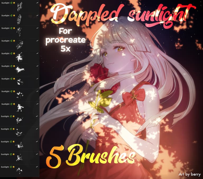 Procreate Attki斑驳阳光笔刷套装 动漫风格光影与氛围创作数字工具-25虚拟网