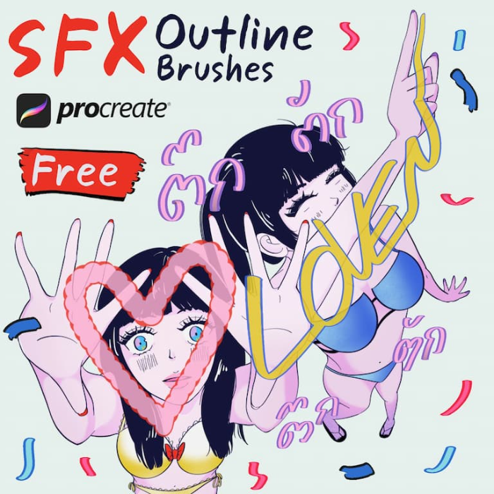 Procreate网络漫画风格空心描边笔刷套装 Webtoon风格轮廓与特效创作数字工具-25虚拟网