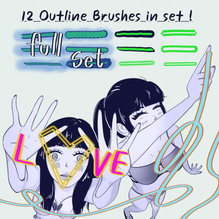 图片[3]-Procreate网络漫画风格空心描边笔刷套装 Webtoon风格轮廓与特效创作数字工具-25虚拟网