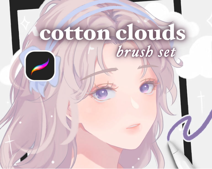 Cotton Clouds Procreate笔刷套装 9款软刷+1款免费笔刷 打造柔棉云般日漫国漫插画-25虚拟网