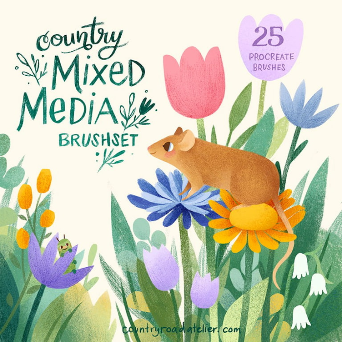 Procreate乡村风格多功能画笔套装 25支笔刷 打造传统艺术质感插画-25虚拟网