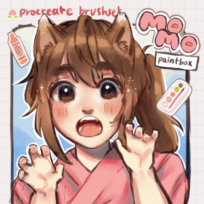 Momo Paintbox Procreate笔刷组 学生艺术工具风笔刷 覆盖水洗油画棒彩铅等风格-25虚拟网
