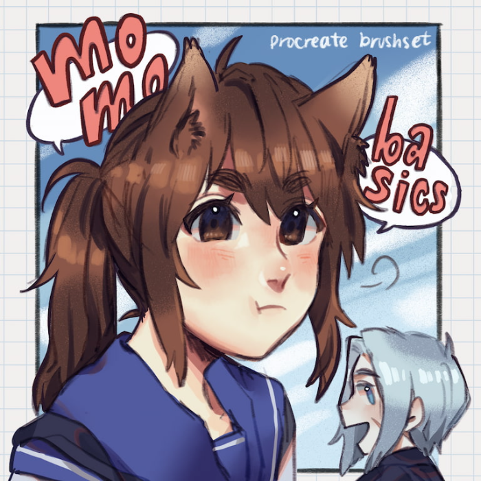 Momo Basics Procreate笔刷组 桃子形状基础笔刷 覆盖描边铅笔填充等插画环节-25虚拟网