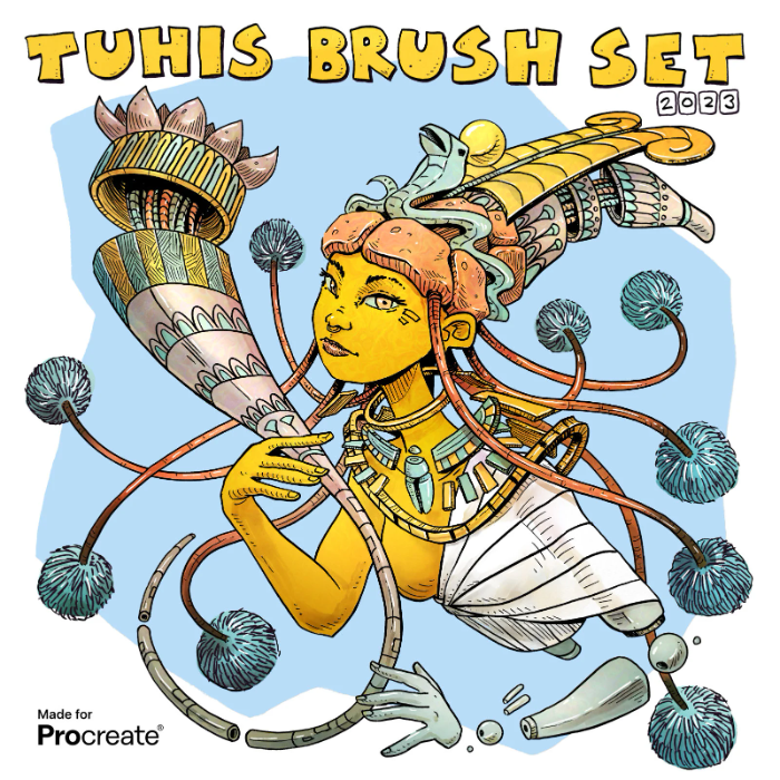 Tuhis 2023 Procreate笔刷组 23支专业级笔刷 覆盖水墨、油画、纹理 适配插画全流程创作-25虚拟网