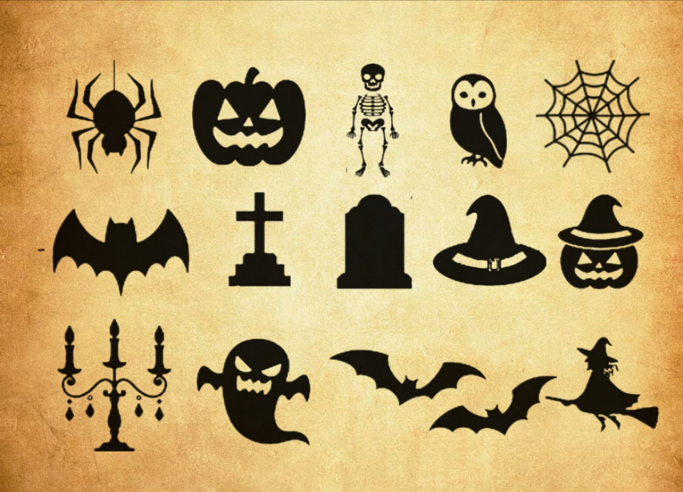 万圣节主题元素剪影PS笔刷 - 专业万圣节主题元素剪影设计素材，适合Photoshop各类创作场景-25虚拟网