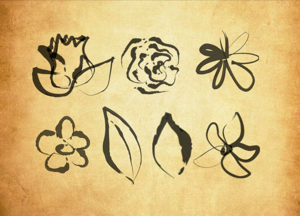 中国风水墨叶子和花朵PS笔刷 - 多功能中国风水墨叶子和花朵素材，适用于各类设计项目-25虚拟网